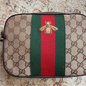 Gucci Brown and Red Bee Motif Bag
